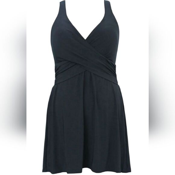 Miraclesuit Plus Size One Piece Swimsuit V-Neck Size 20W Black - Picture 3 of 17